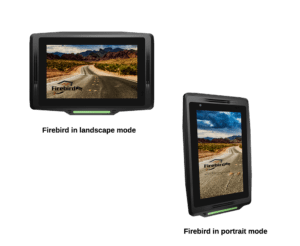 The firebird enterprise kiosk as seen in both landscape and portrait mode.