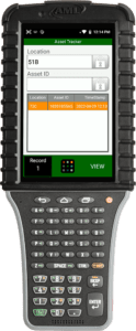 Asset tracking software on a handheld kiosk.